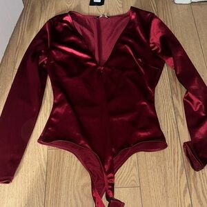 Red silk bodysuit